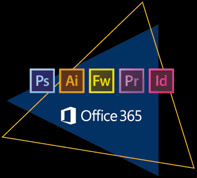 Pacote Adobe e Office 365 Logos representando o pacote adobe e o pacote office 365